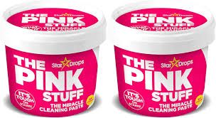 PINK STUFFThe Star Drops Pin. 500g pink stuff, Effective for cleaning sufurias, tiles, sinks, ovens, and more. Tough on stains but gentle on a variety of surfaces. Safe for everyday use around the hom