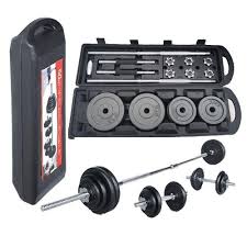 50Kg York Adjustable Cast Iron Dumbbell and Barbell Weights Set - Strength Training Equipment Home Gym Fitness