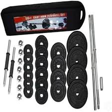 50Kg York Adjustable Cast Iron Dumbbell and Barbell Weights Set - Strength Training Equipment Home Gym Fitness
