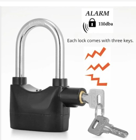 Stainless Steel Black Alarm Padlock with 3 Keys – Waterproof Security Lock with Motion & Shock Sensor Alarm a high-intensity alarm will be triggered to deter thieves. Universal waterproof, rust-proof.