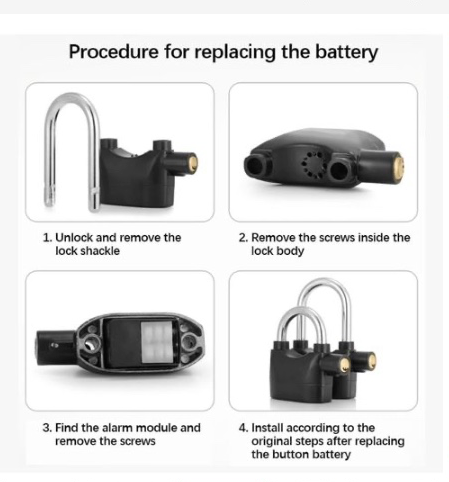 Stainless Steel Black Alarm Padlock with 3 Keys – Waterproof Security Lock with Motion & Shock Sensor Alarm a high-intensity alarm will be triggered to deter thieves. Universal waterproof, rust-proof.