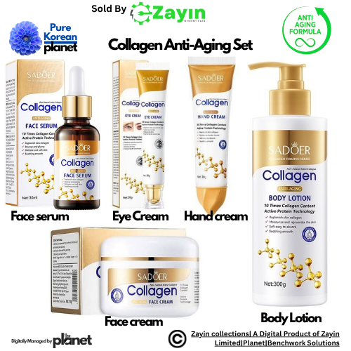 Sadoer Collagen Skin Set
Anti-Aging Skincare Kit
Firming Face & Body Collagen Combo

Collagen Serum Cream Lotion Eye Set
Youth Renewal Set with Collagen
