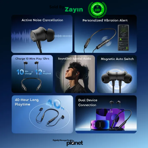 oraimo necklace 5, oraimo earphones, oraimo noise cancelling earphones, oraimo Necklace 5 30dB Noise Cancellation & Call Vibration Earphones