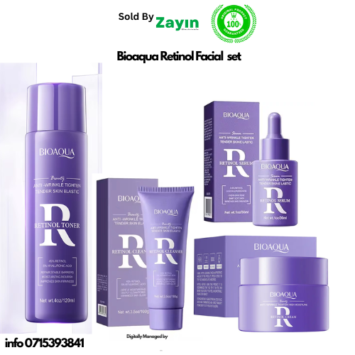 bioaqua retinol facial set, retinol skincare set, anti aging face cream, anti wrinkle retinol serum, bioaqua toner and cleanser, facial set for glowing skin, retinol essence Kenya, collagen facial kit