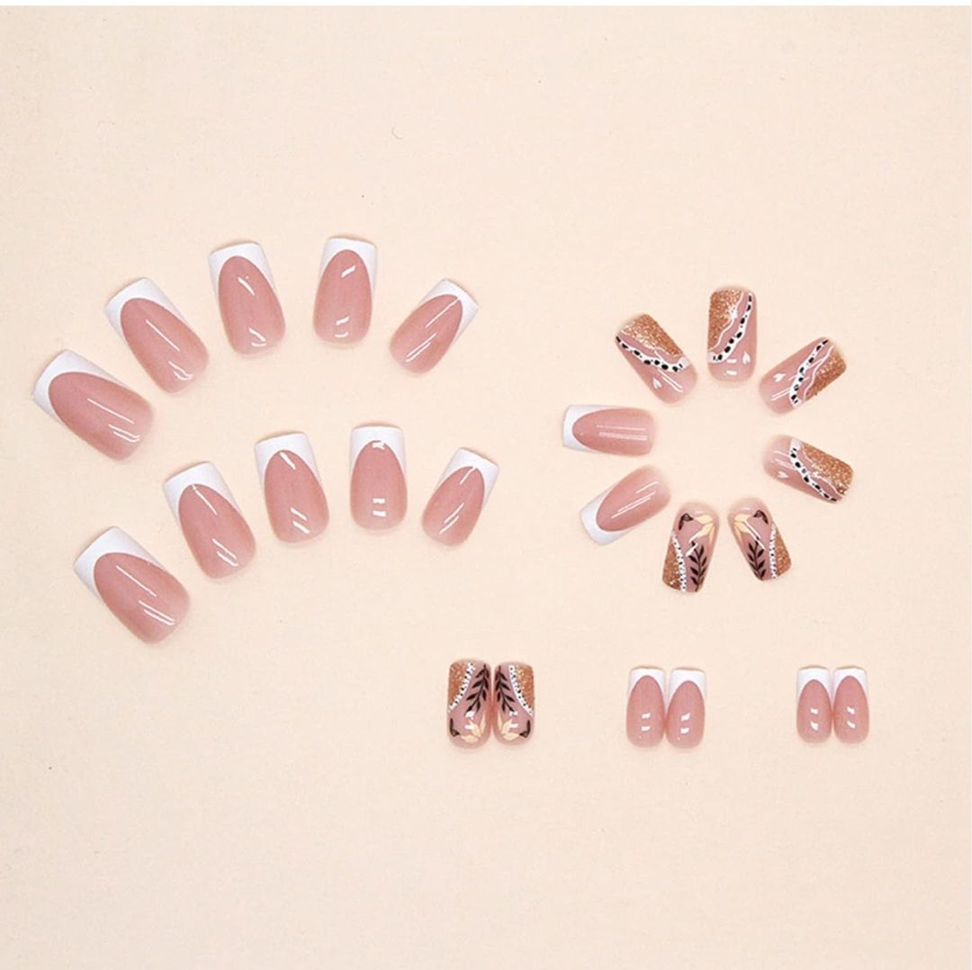 24 PCS Reusable Press-On Nails Kit - Full Cover False Nail Tips with Jelly Stickers, Easy to Apply, Long-Lasting, Perfect for Makeup Accessories