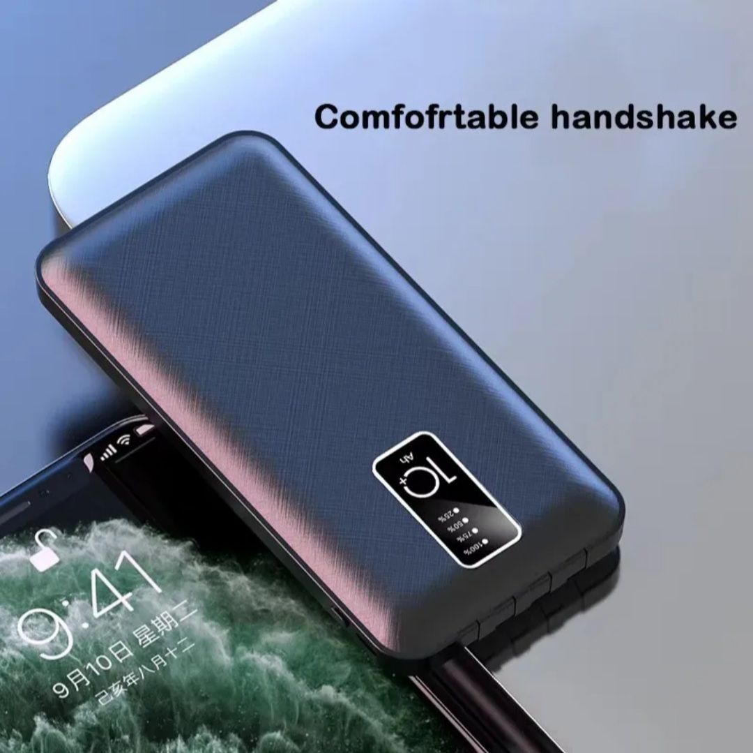 Built in 4 Cables 10000mAh Portable Power bank Comfortable Handshake 4-wire Led Display Powerbank Fast Charge Dual Output Ports
