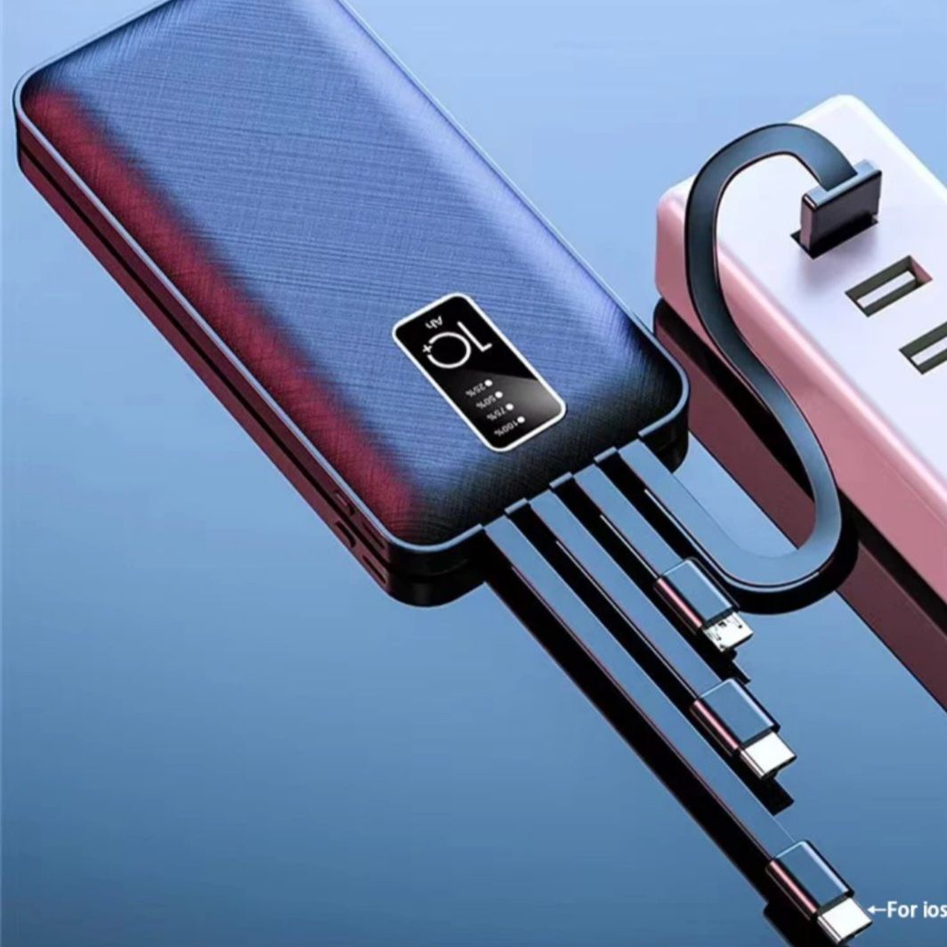 Built in 4 Cables 10000mAh Portable Power bank Comfortable Handshake 4-wire Led Display Powerbank Fast Charge Dual Output Ports