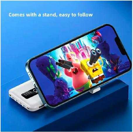 Built in 4 Cables 10000mAh Portable Power bank Comfortable Handshake 4-wire Led Display Powerbank Fast Charge Dual Output Ports