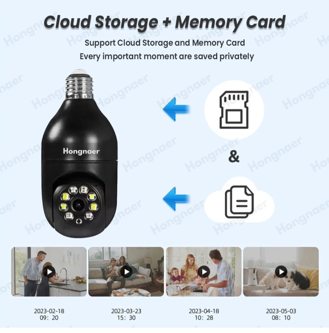 1080p 3MP Bulb Surveillance Camera Home CCTV Hidden Cameras Night Vision Full Color Automatic Human Tracking Zoom Indoor Security Monitor Wifi Camera
