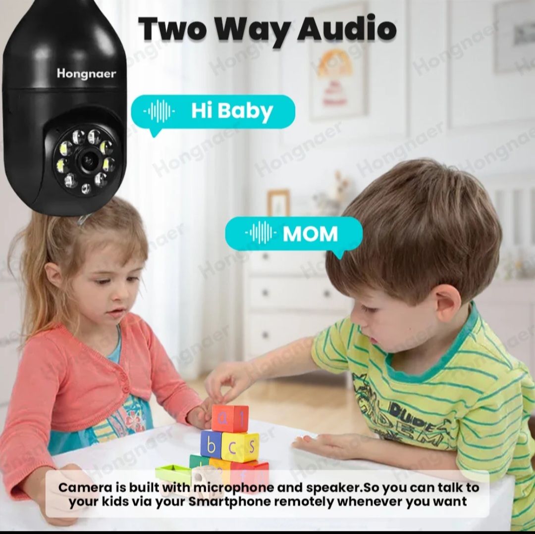 1080p 3MP Bulb Surveillance Camera Home CCTV Hidden Cameras Night Vision Full Color Automatic Human Tracking Zoom Indoor Security Monitor Wifi Camera