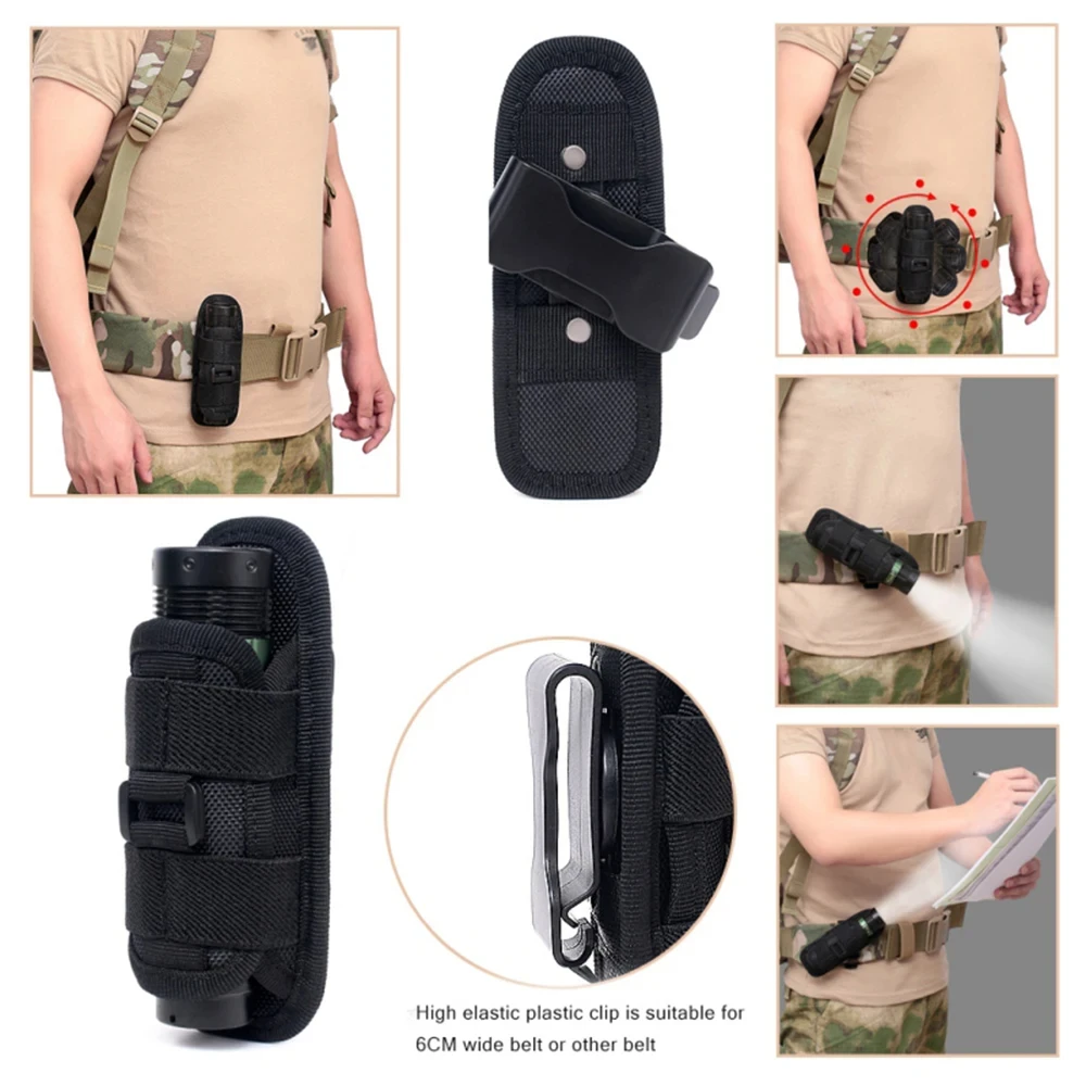 Tactical Flashlight Pouch Belt Torch Bag Durable Hunting Lighting Accessory Survival Kits 360 Degree Holster Rotary Torch Case