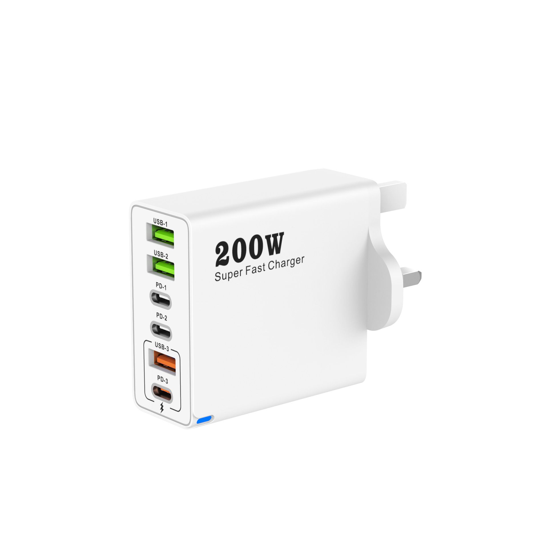 200W Mobile Phone Charger Charging Head USB Multi-port Small Appliance PD25W Charger Multi-port Super Fast Charge，Multiple USB ports;
