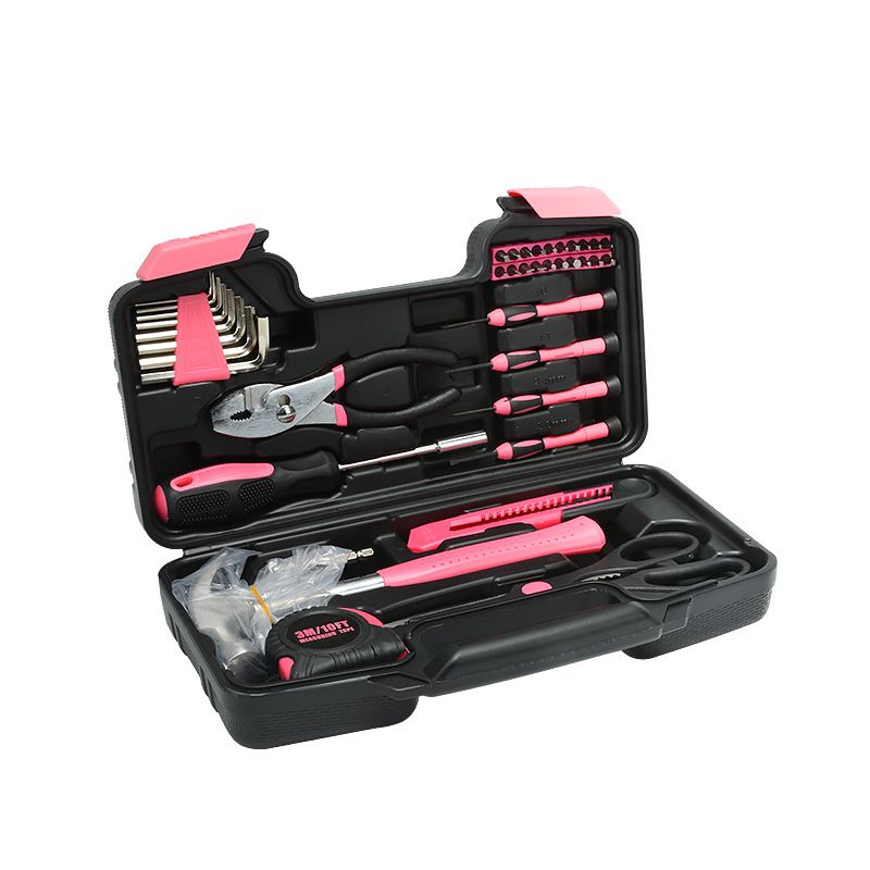 A 39-piece set of combination tools, a family manual repair toolbox, pliers, and household hardware tools