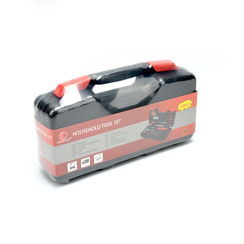 A 39-piece set of combination tools, a family manual repair toolbox, pliers, and household hardware tools