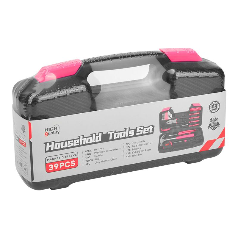 A 39-piece set of combination tools, a family manual repair toolbox, pliers, and household hardware tools