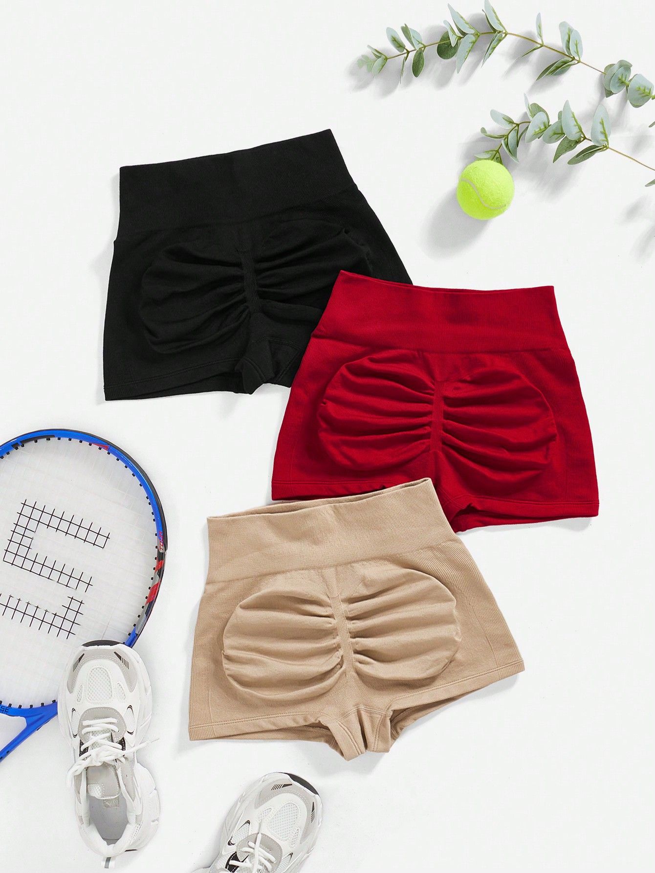 3PCS Women Scrunch Bum Gym Shorts With Low Waist Yoga Shorts Seamless Scrunch Workout Running Butt Lifting Shorts Women Fitness Workout Shorts Yoga Low Waist Lift Butt Fitness Shorts