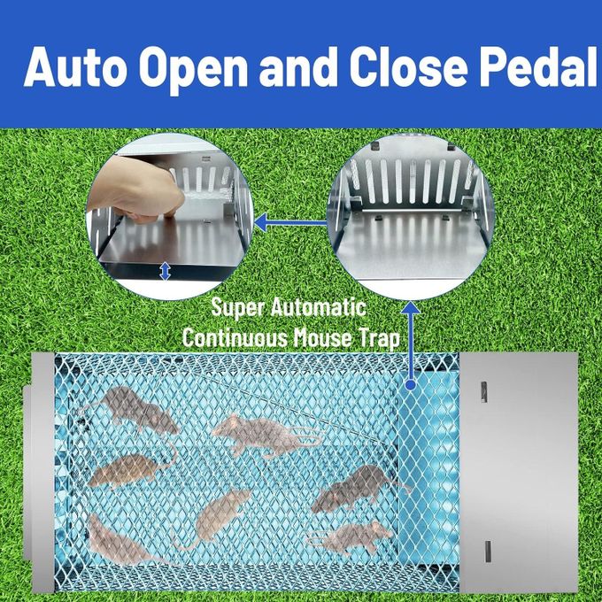 Reusable Automatic Continuous Rat Traps Cage, Metal Rat Trap with Sensitive Pedal Trigger, Live Rat, Rodents, Mice Catcher for Indoor and Outdoor
