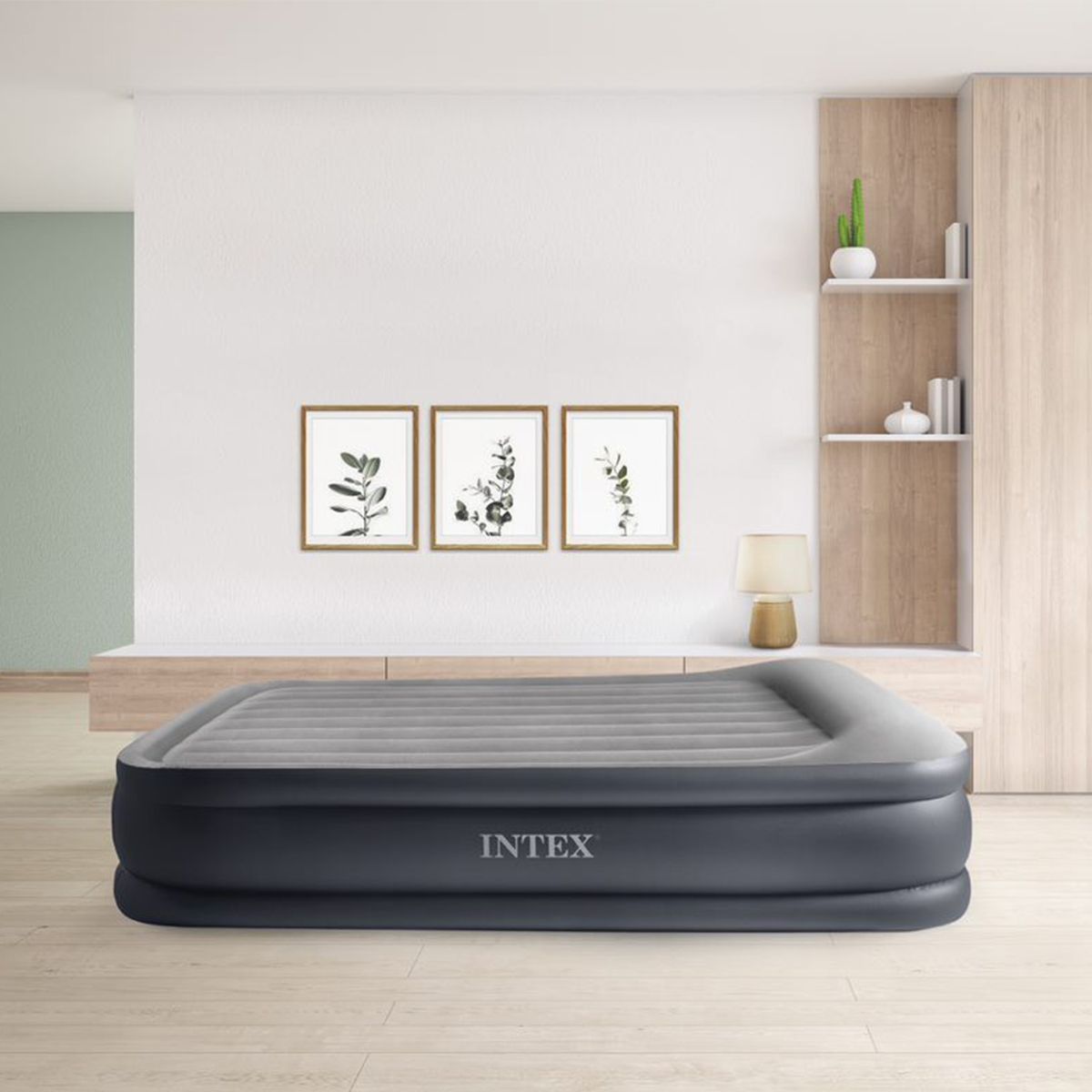 Intex Airbed Inflatable Double Mattress Raised Pillow Rest With Bulit in Electric Air Pump,152 x 203 x 42 cm -5x6