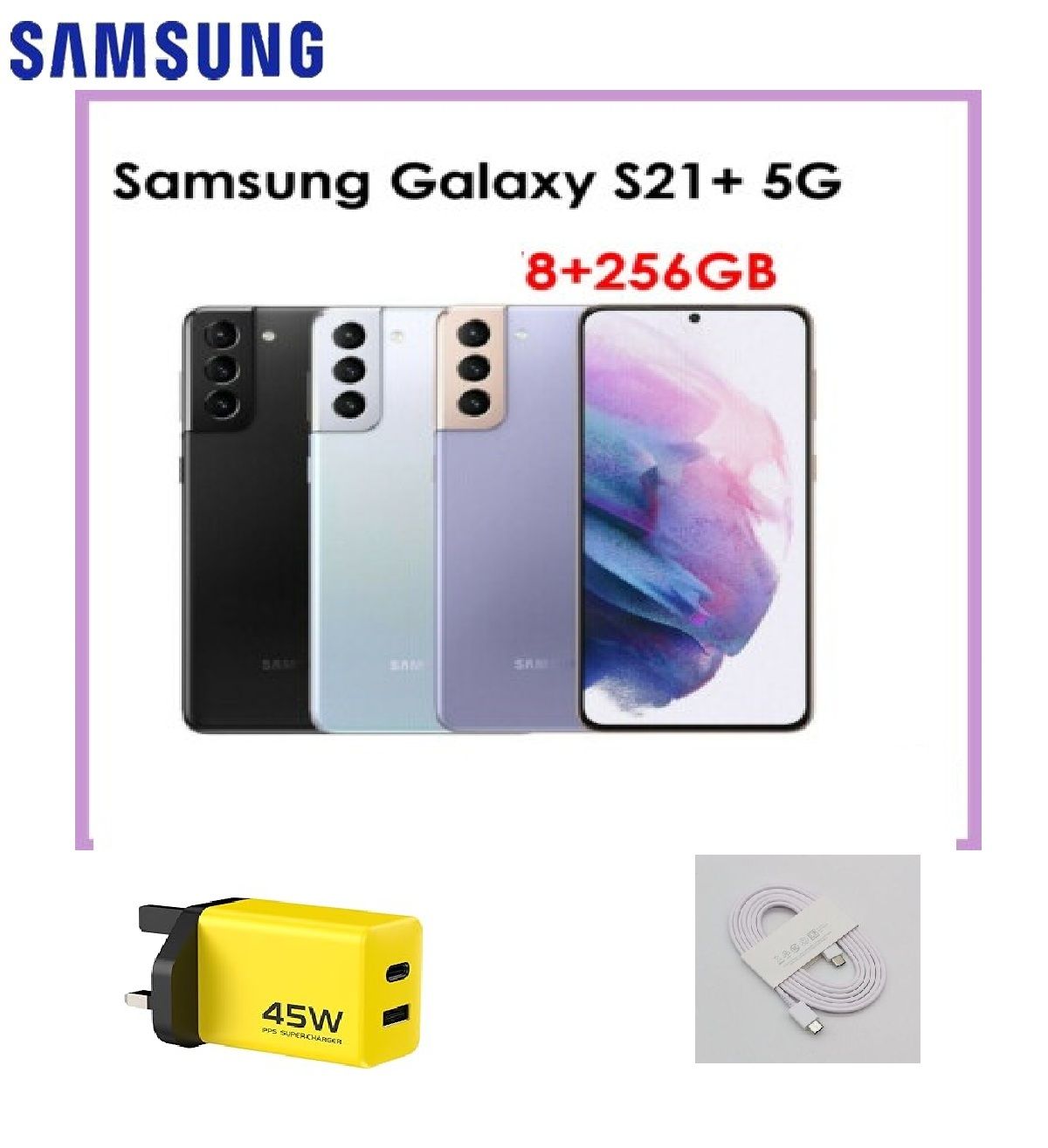 Samsung Galaxy S21+ Plus  5G, 8GB RAM 256GB ROM ,4800mAh Battery Unlocked, Excellent Condition  (SPOTLESS),Sim Ejector Pin + FREE 45WTTS FAST CHARGER WITH QUALITY CABLE