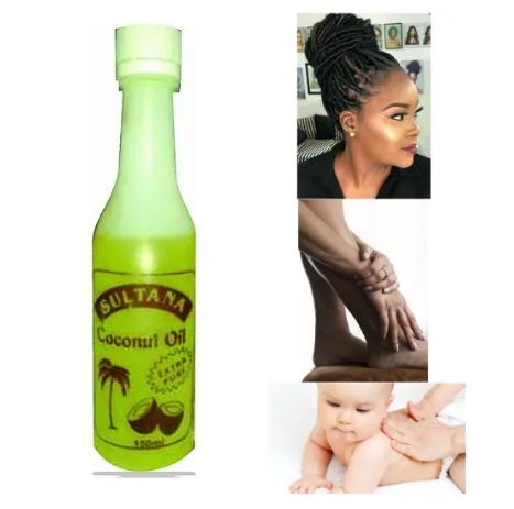 COCONUT OIL SULTANA Oil With Coconut Oil 150ml For Hair & Skin Care Extra Pure Made With Pure Coconut Oil For Nourishing the skin and Scalp dryness It's ideal for applying all kinds of hairstyles