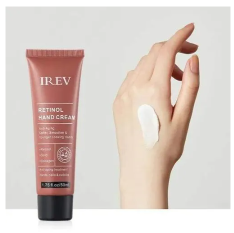 IREV Retinol Hand Cream - Antiaging Hand Treatment Cream Softens Smoothes Protects Hands Nails Cuticles - For Younger Looking Hands Vitamin A Minimises Age Effect on Skin