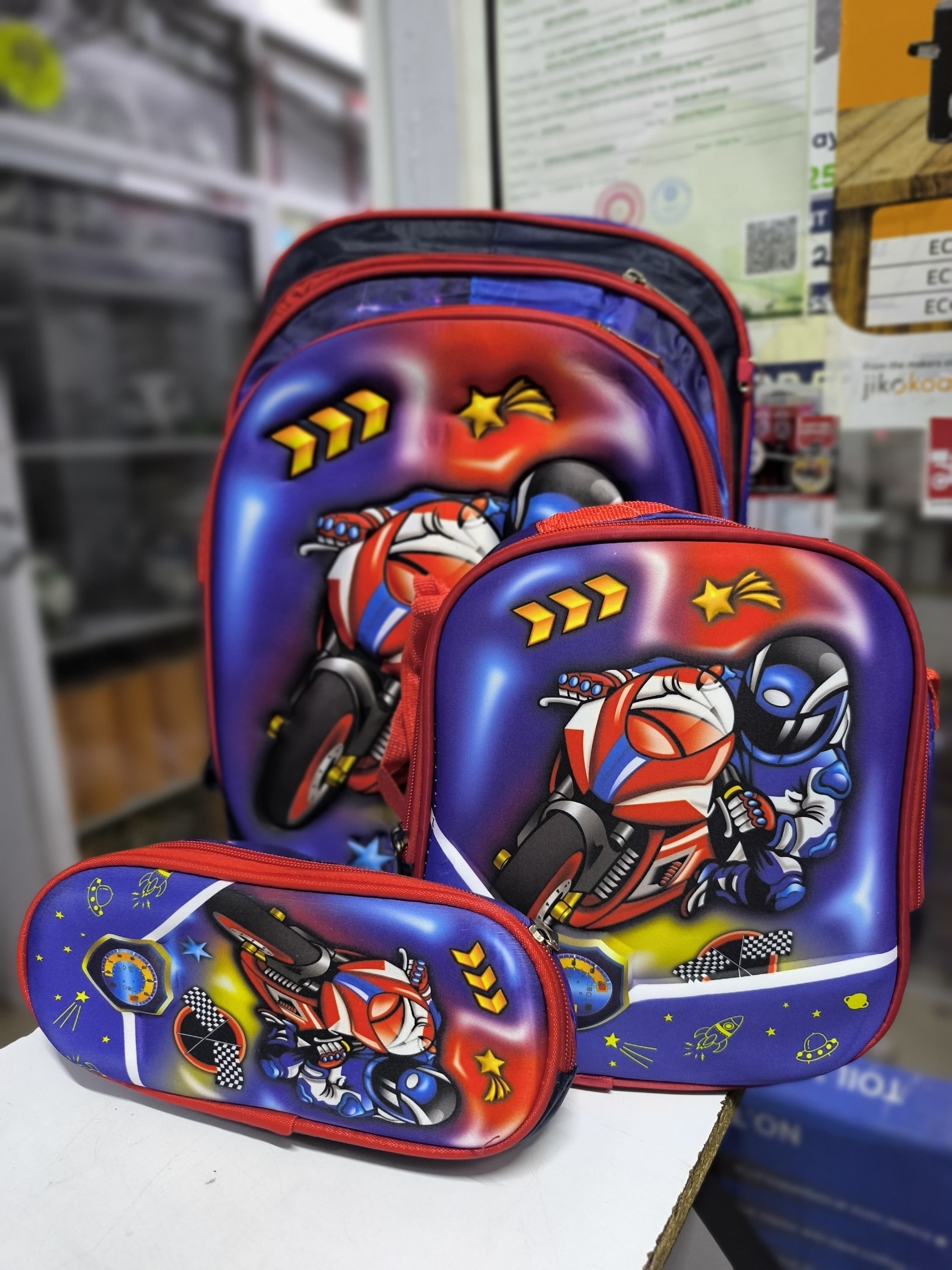 Boys SchoolBags(GRADE 2-GRADE 5) 3 in1 Cartoon theme School Backpack▪️: Back pack▪️ Material: Oxford 24▪️ Contains:big school bag, pencil pouch, Insulated lunch bag🔥🔥🔥👌▪️ Size:  40cm x 30cm x 16cm