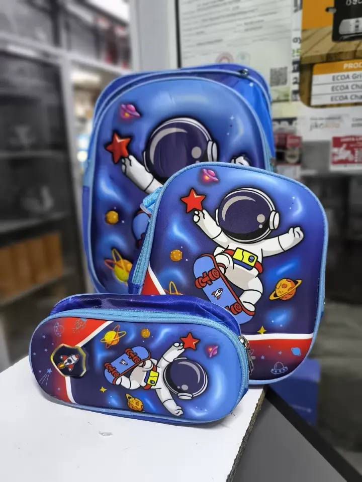 Boys SchoolBags(GRADE 2-GRADE 5) 3 in1 Cartoon theme School Backpack▪️: Back pack▪️ Material: Oxford 24▪️ Contains:big school bag, pencil pouch, Insulated lunch bag🔥🔥🔥👌▪️ Size:  40cm x 30cm x 16cm