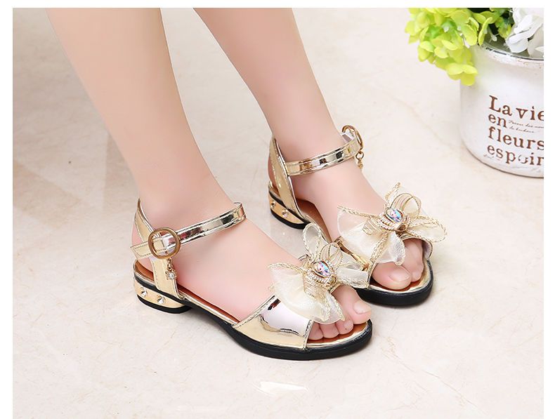Princess Children Girls Fancy Sandals Shiny Flats Soft Bottom Open Toe Shoes Girls Dress Performance Princess Sandals 2021 New