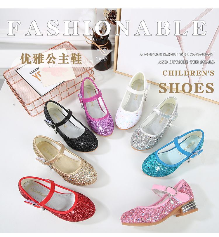 beauty girl high heel sequin crystal party wedding daily shoes girl plus size pink purple blue birthday princess shoes