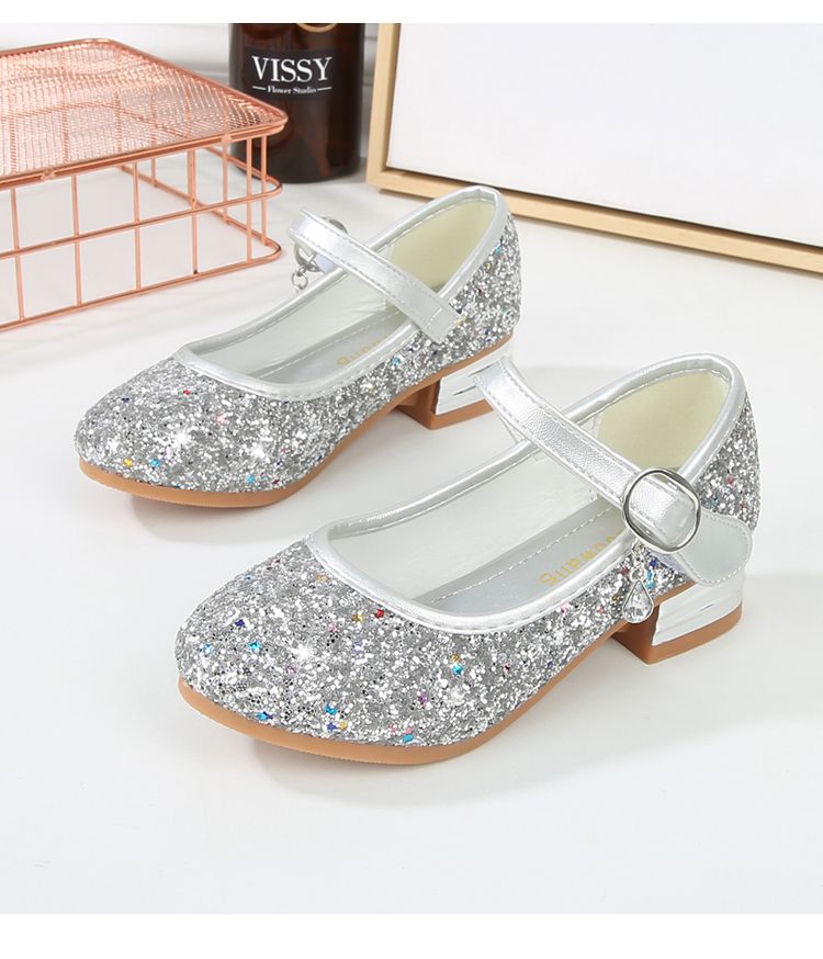 beauty girl high heel sequin crystal party wedding daily shoes girl plus size pink purple blue birthday princess shoes