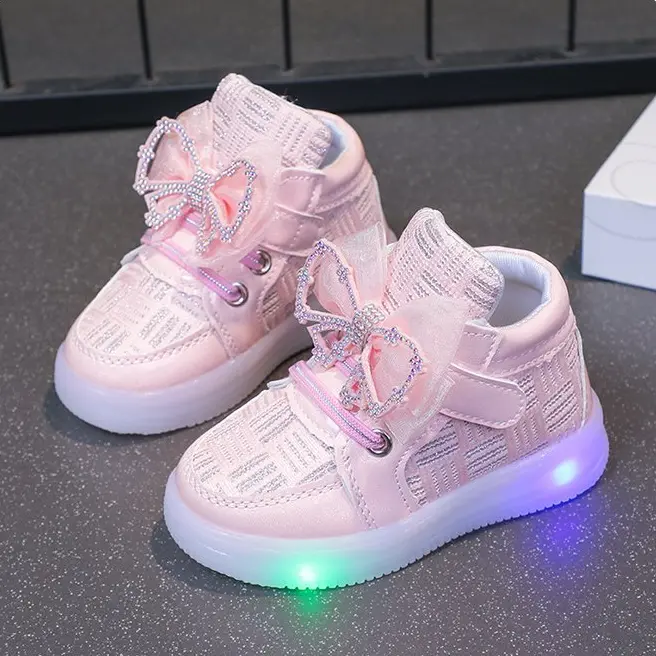 Latest Fashion Spring Autumn Children Lighting Sneakers Rhinestone Princess Girl/unisex Board Shoes
