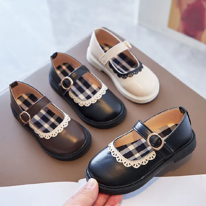 2024 Autumn New Girls Baby Princess Shoes Children's Leather Shoes Fashion Casual Soft Sole Lace Non-slip girls Dress Shoes