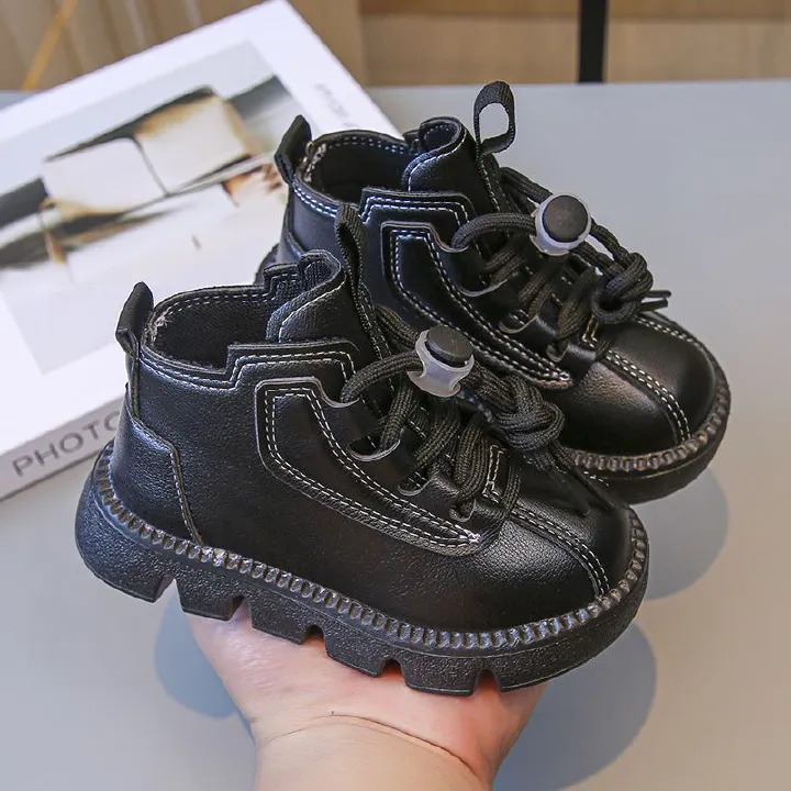 High quality Kids Fashion Autumn Boots PU Leather Shoes kids anti-slip boots