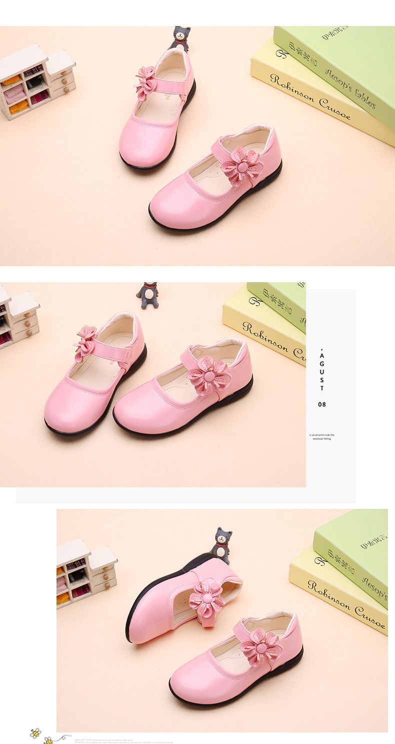 New Styles Toddler Kids Dress Shoes Girls Flower Princess Shoes PU Leather Ballet Flat Shoes for Wedding Party School