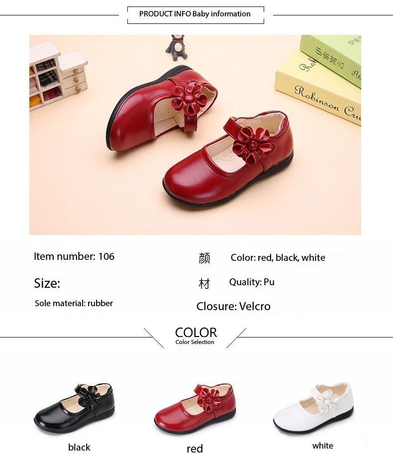 New Styles Toddler Kids Dress Shoes Girls Flower Princess Shoes PU Leather Ballet Flat Shoes for Wedding Party School
