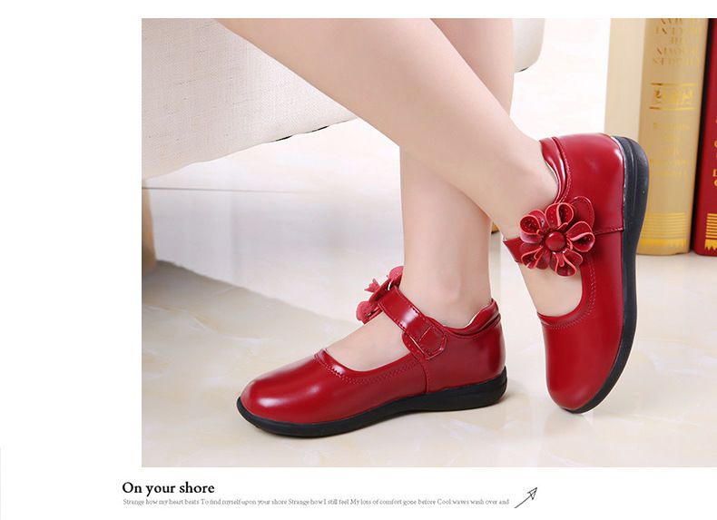 New Styles Toddler Kids Dress Shoes Girls Flower Princess Shoes PU Leather Ballet Flat Shoes for Wedding Party School
