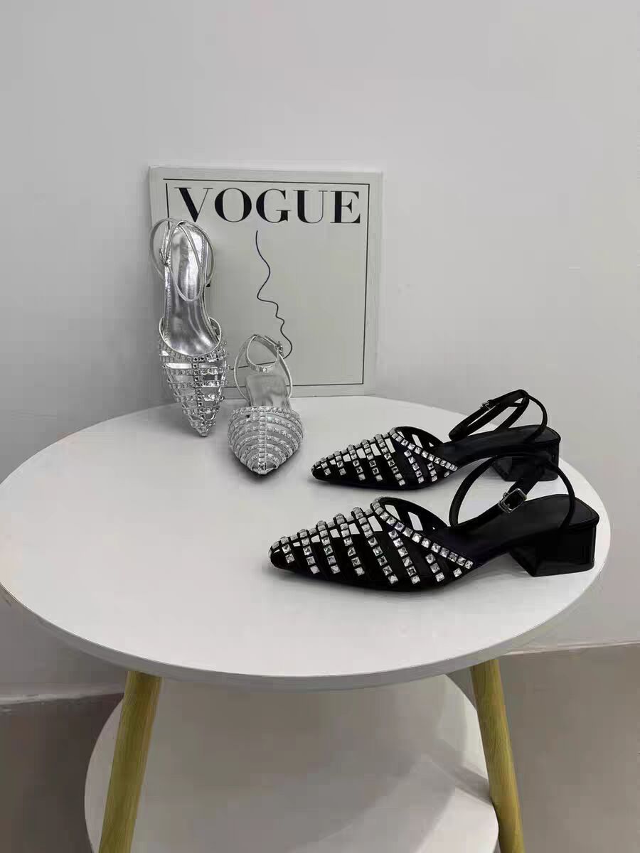 New Women Pointed Mary Jane Shoes Blue Party Sandals Sequined Shallow Sandals Lace-up Thick Heels Custom High Heels Women Pumps