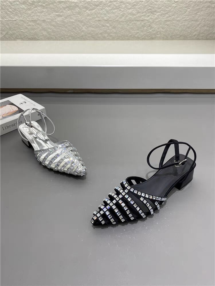 New Women Pointed Mary Jane Shoes Blue Party Sandals Sequined Shallow Sandals Lace-up Thick Heels Custom High Heels Women Pumps