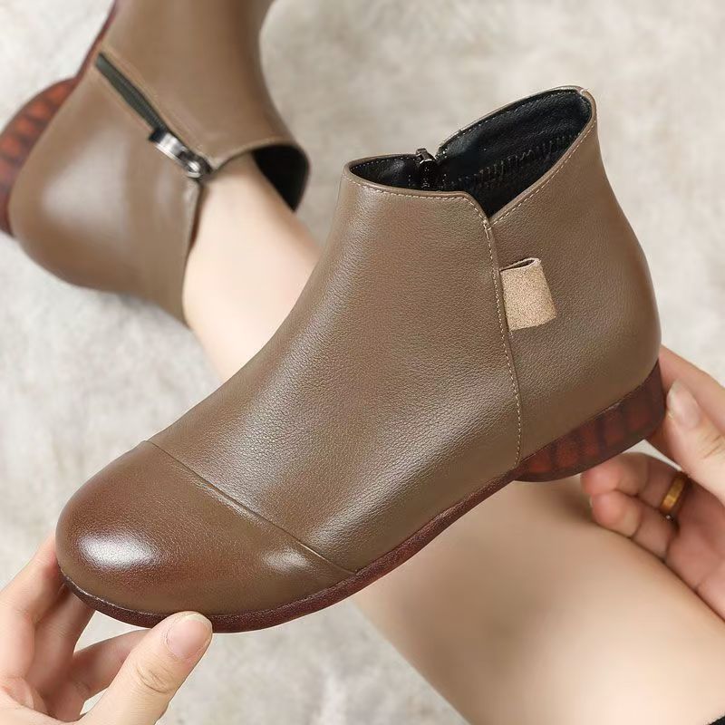 Fashion Women Flat Low Heel Booties Ladies Quilted  Ankle Leather Boots