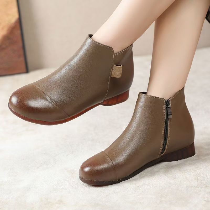 Fashion Women Flat Low Heel Booties Ladies Quilted  Ankle Leather Boots