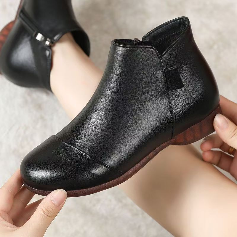 Fashion Women Flat Low Heel Booties Ladies Quilted  Ankle Leather Boots