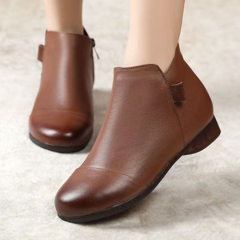 Fashion Women Flat Low Heel Booties Ladies Quilted  Ankle Leather Boots