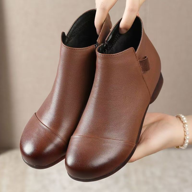 Fashion Women Flat Low Heel Booties Ladies Quilted  Ankle Leather Boots