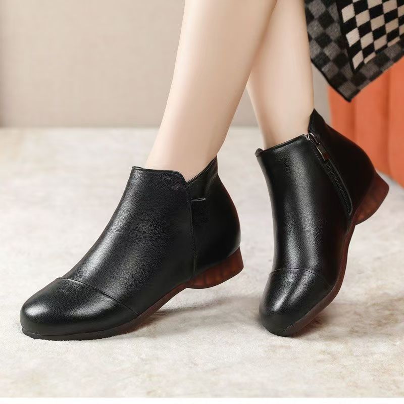 Fashion Women Flat Low Heel Booties Ladies Quilted  Ankle Leather Boots
