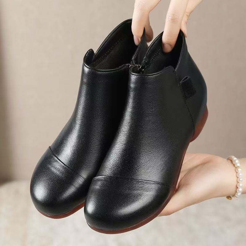 Fashion Women Flat Low Heel Booties Ladies Quilted  Ankle Leather Boots