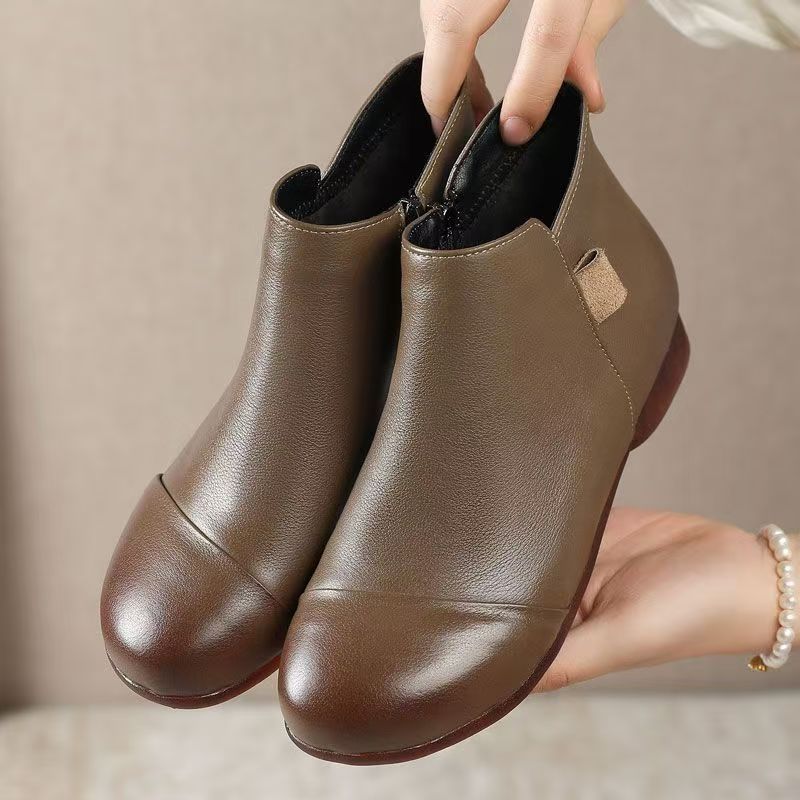 Fashion Women Flat Low Heel Booties Ladies Quilted  Ankle Leather Boots