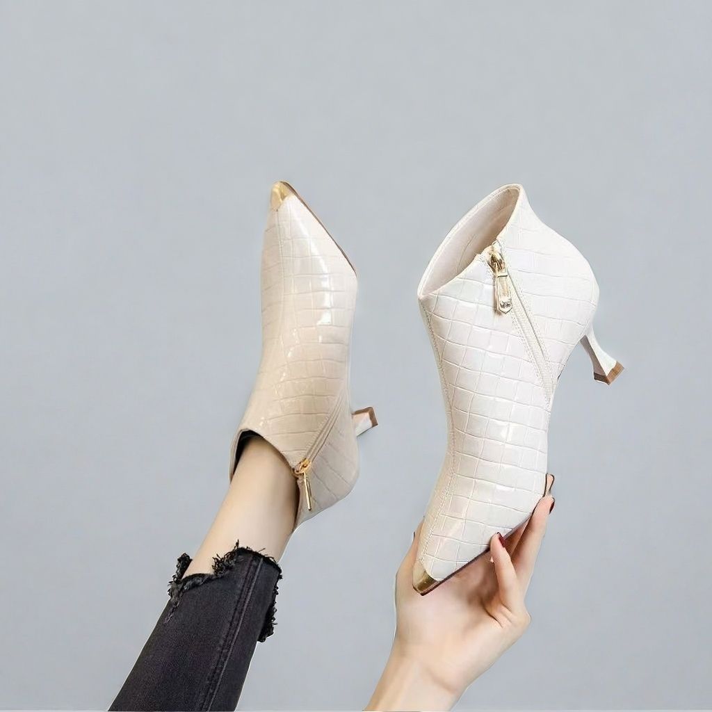 Fashion and sexy ankle boots, women's high heels, autumn and winter thin heels, rivet boots, pointed fashion short boots