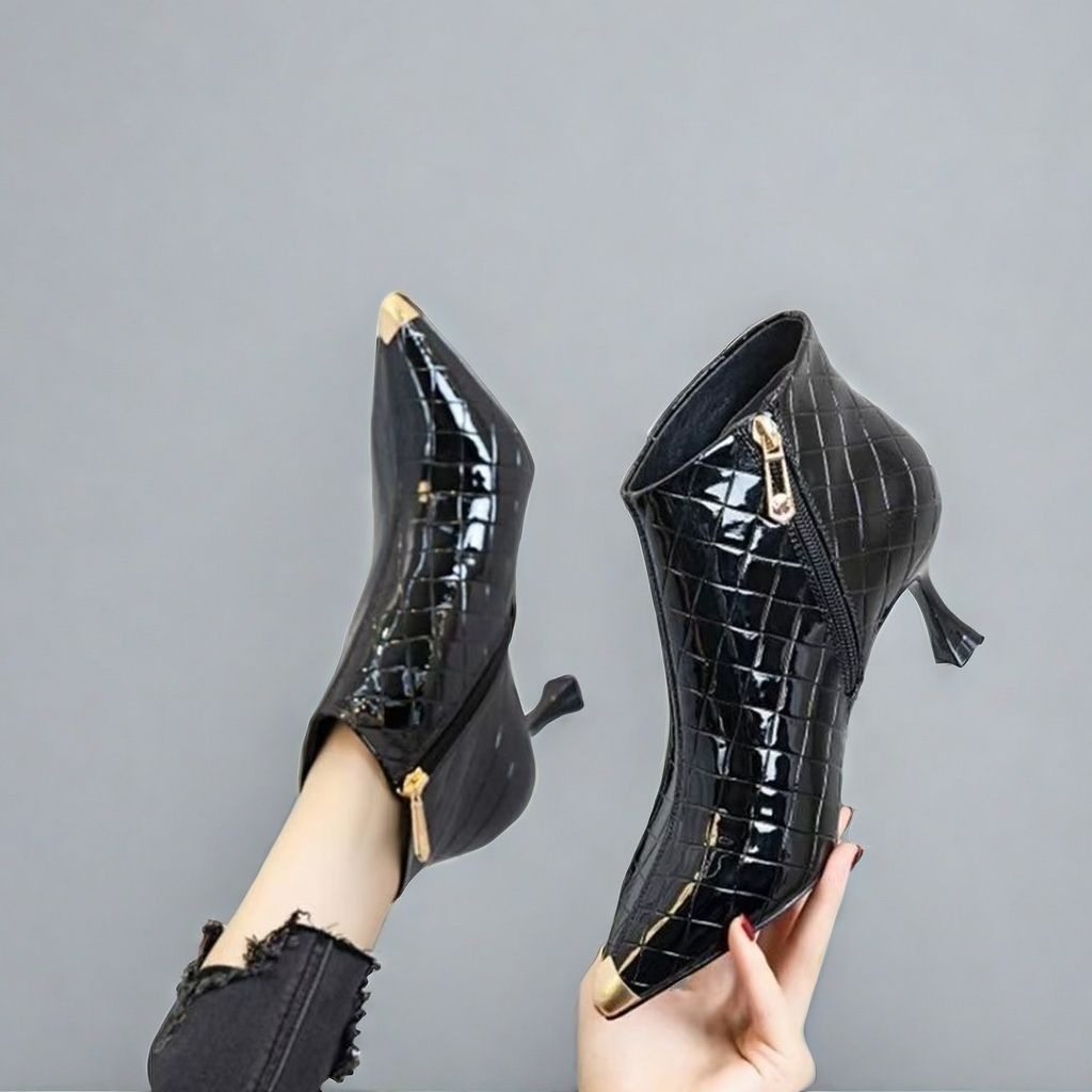 Fashion and sexy ankle boots, women's high heels, autumn and winter thin heels, rivet boots, pointed fashion short boots