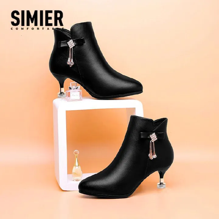 Fashion and sexy ankle boots, women's high heels, autumn and winter thin heels, rivet boots, pointed fashion short boots