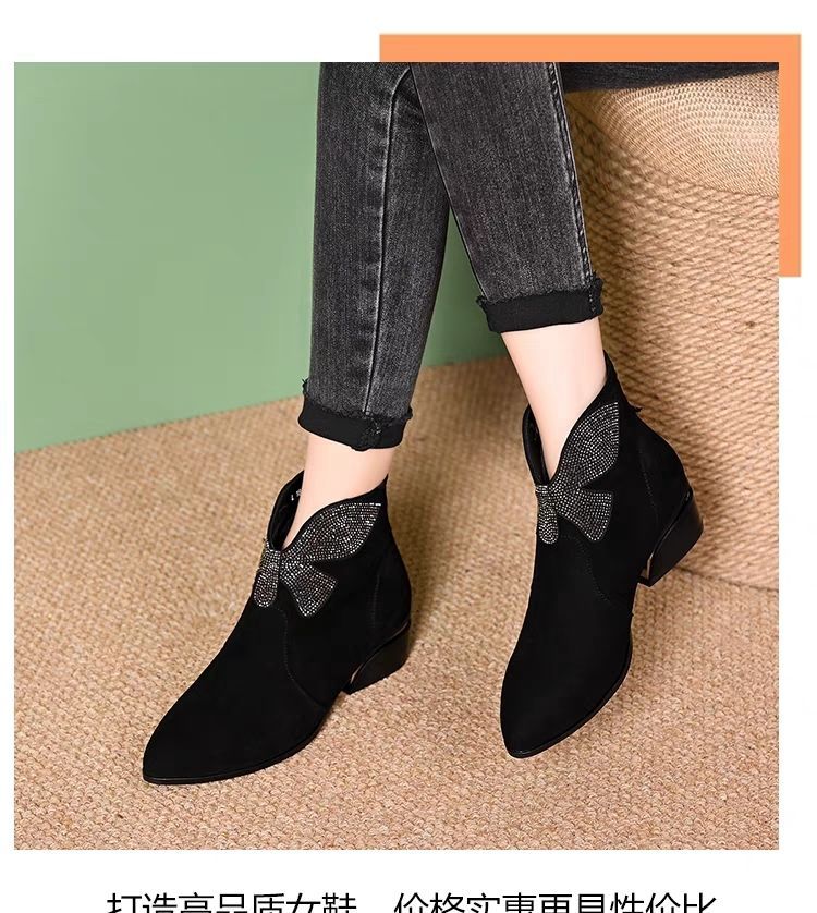 Short boots for women, autumn and winter new, plush soft leather boots round toe, spring and autumn low heel, women single boots